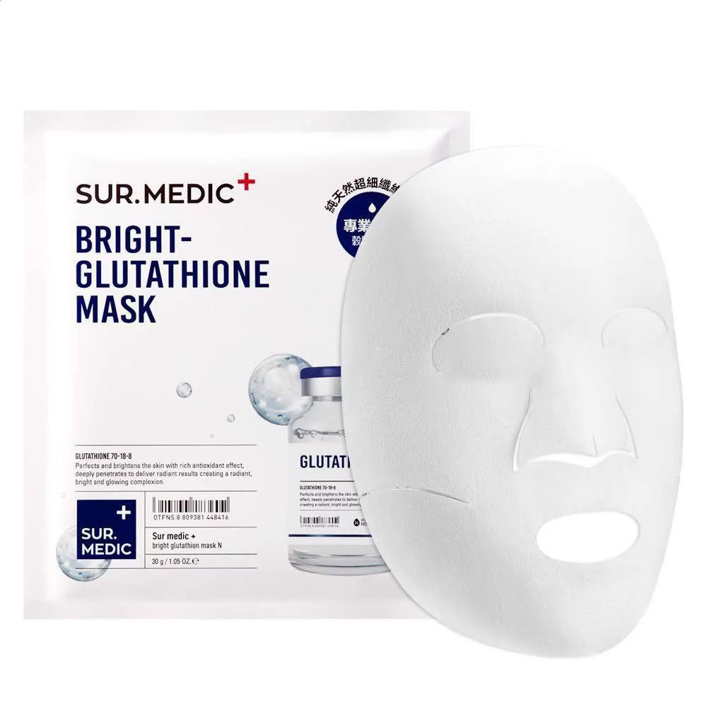 Mặt nạ dưỡng căng bóng [Trắng da 100%-Hàng Auth] Hộp 10 miếng mặt nạ dưỡng trắng Sur Medic Bright Glutathione Mask