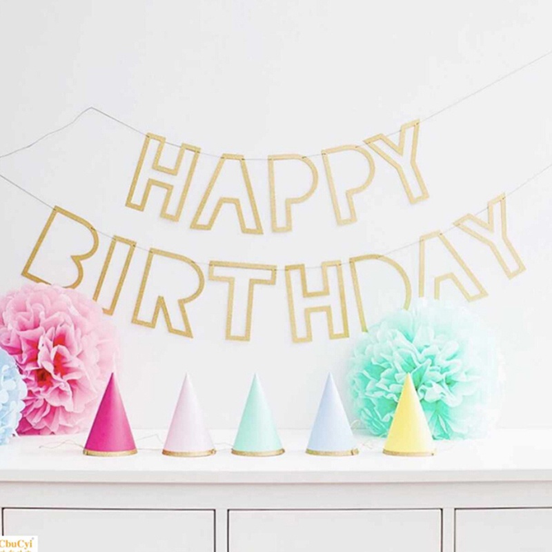 Banner treo tường chữ Happy Birthday đính kim tuyến lấp lánh trang trí tiệc tiện dụng