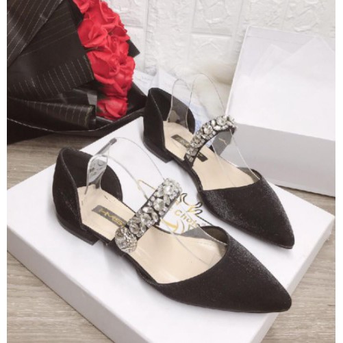 freeship Giày búp bê nữ quai kết đá chất đẹp siêu êm mới 2021, Giày bệt nữ mũi nhọn khoét eo chất lụa satin | BigBuy360 - bigbuy360.vn