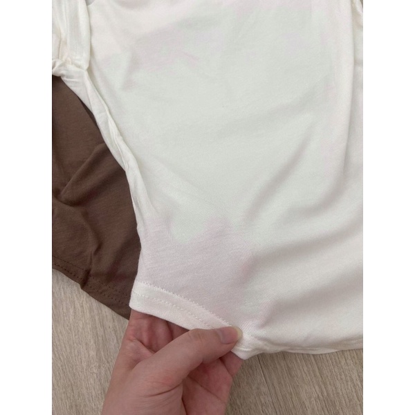 thun cổ tròn rũ nâu / trắng