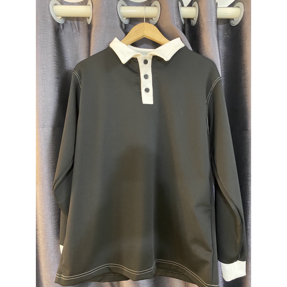 Áo Polo Dài Tay Basic Chỉ Nổi Form Rộng, Áo Sweater Cổ Bẻ 3 Cúc Chất Cotton Dày Dặn