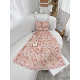 ĐẦM DẬP LY 2 DÂY MIDI HỒNG HOA NHÍ