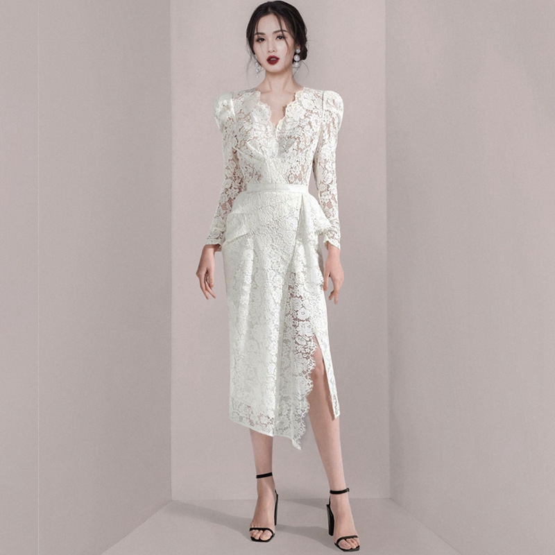 Đầm Tay Phồng Phối Ren Phong Cách Hàn Quốc Dành Cho Nữ