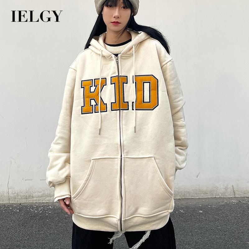IELGY  Áo Hoodie Mỏng Thêu Chữ Thời Trang Cho Nữ