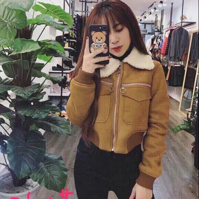 Áo khoác da lộn lót bông