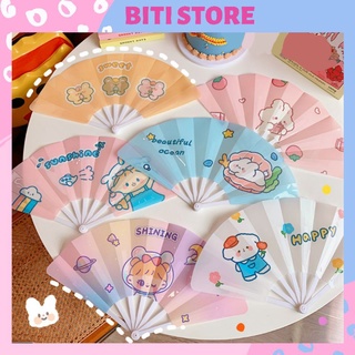 Quạt Nhựa Xếp Cầm Tay Màu Sắc Hoạt Tiết Xinh Xắn BiTi Store