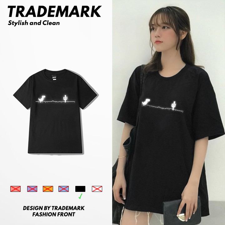 Áo thun tay lỡ UNISEX PHẢN QUANG KHỦNG LONG DISCONECT, áo phông nam nữ basic màu đen