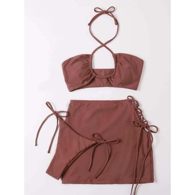 [BKN1512] &lt;ÂU&gt; SET BIKINI 3 MÓN NÂU KÈM CHÂN VÁY ĐAN DÂY