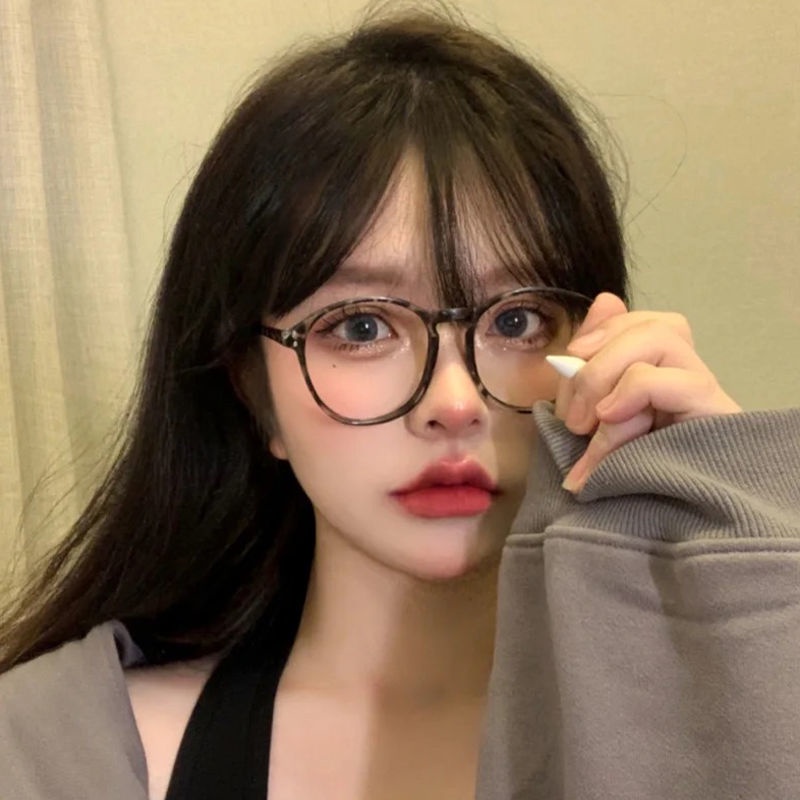 Mắt Kính Gọng Tròn Họa Tiết Da Báo Chống Tia Bức Xạ Phong Cách Hàn Quốc Cho Nữ