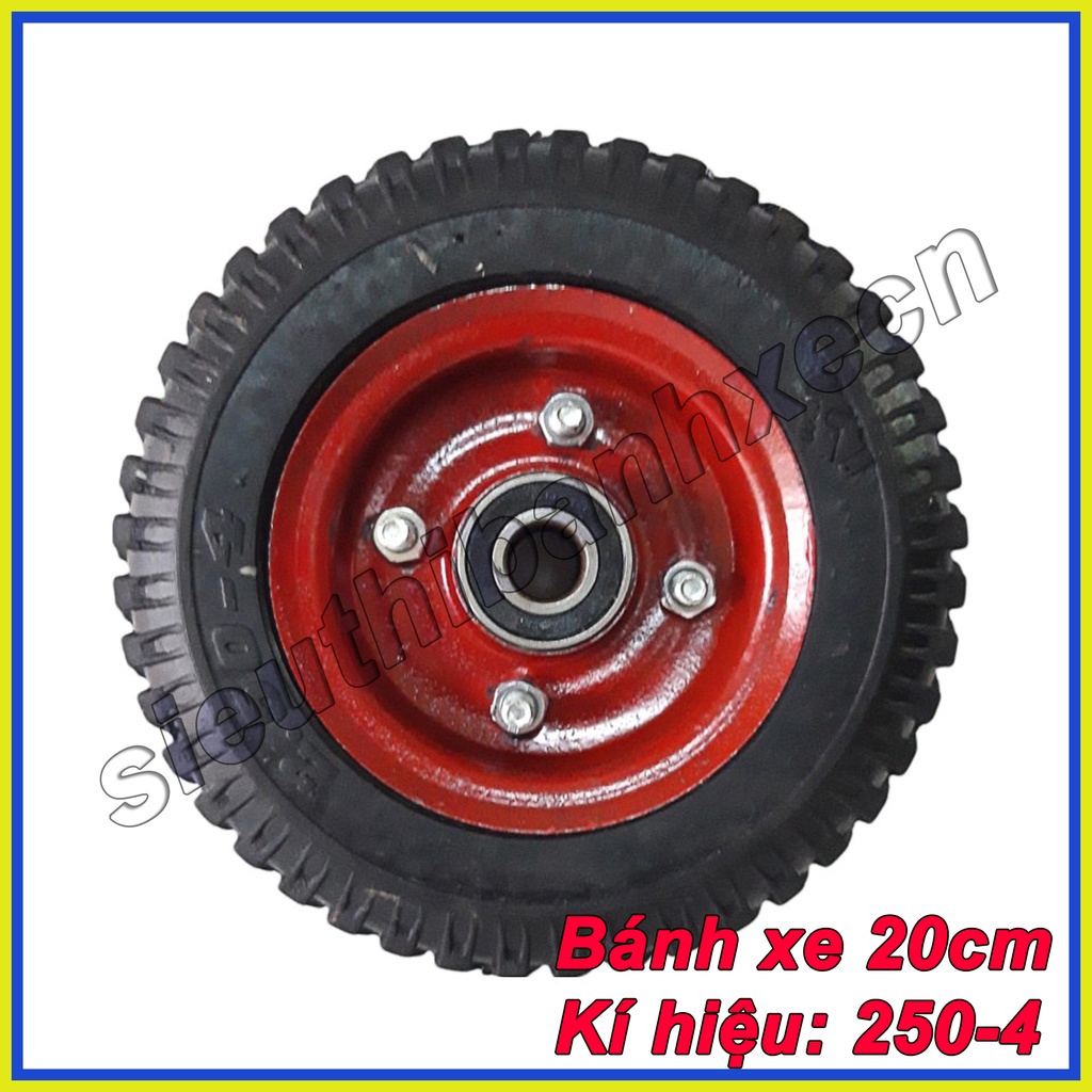 Bánh Xe Đẩy Hàng  Cao Su Đặc Mâm Đỏ Đường Kính 20cm  Kí Hiệu 250-4 - sieuthibanhxecn