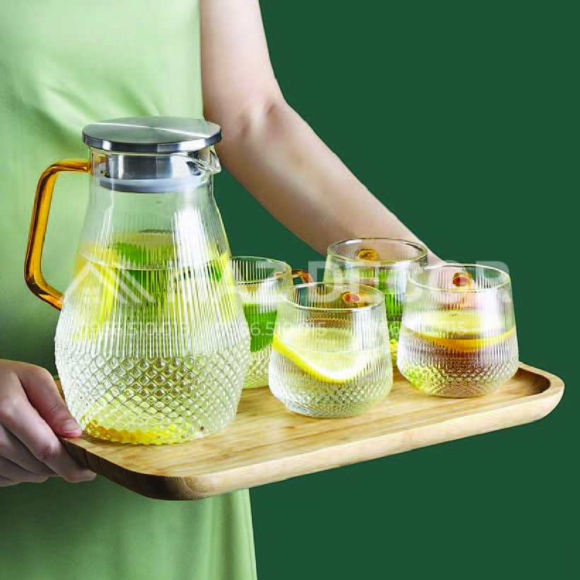 [GÍA SỈ] BỘ 1 BÌNH 6 CỐC LY THỦY TINH CHỊU NHIỆT PHA TRÀ NƯỚC LỌC DETOX SANG TRỌNG CAO CẤP