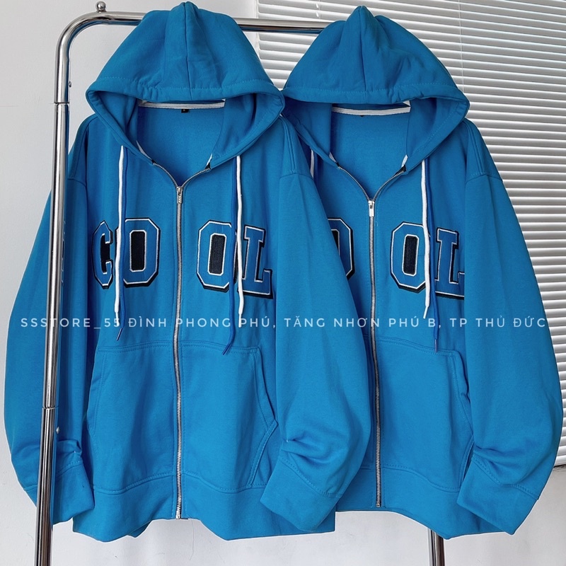 Áo Khoác nỉ bông COOI màu xanh form rộng unisex nam nữ
