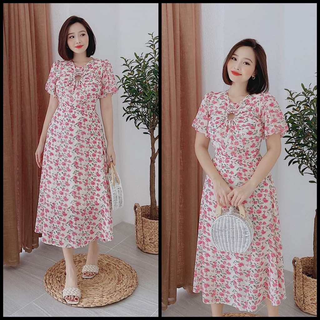 Đầm Maxi Bi Hồng Và Vàng
