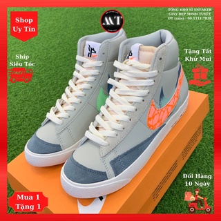 Giày Xám Xanh Cam NlKE-Blazer cổ cao Sneaker thể thao Nam chất lượng cao, giày da mềm thời trang hot trend hiện nay