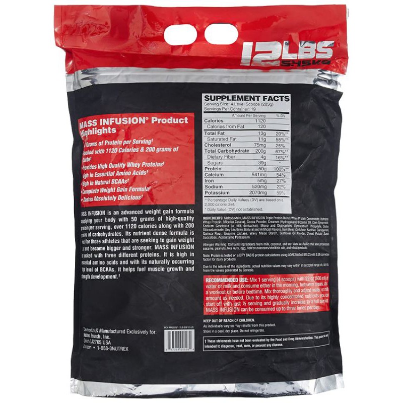 Nutrex MASS INFUSION TĂNG CÂN TĂNG CƠ 5,45 Kg Giá sinh viên