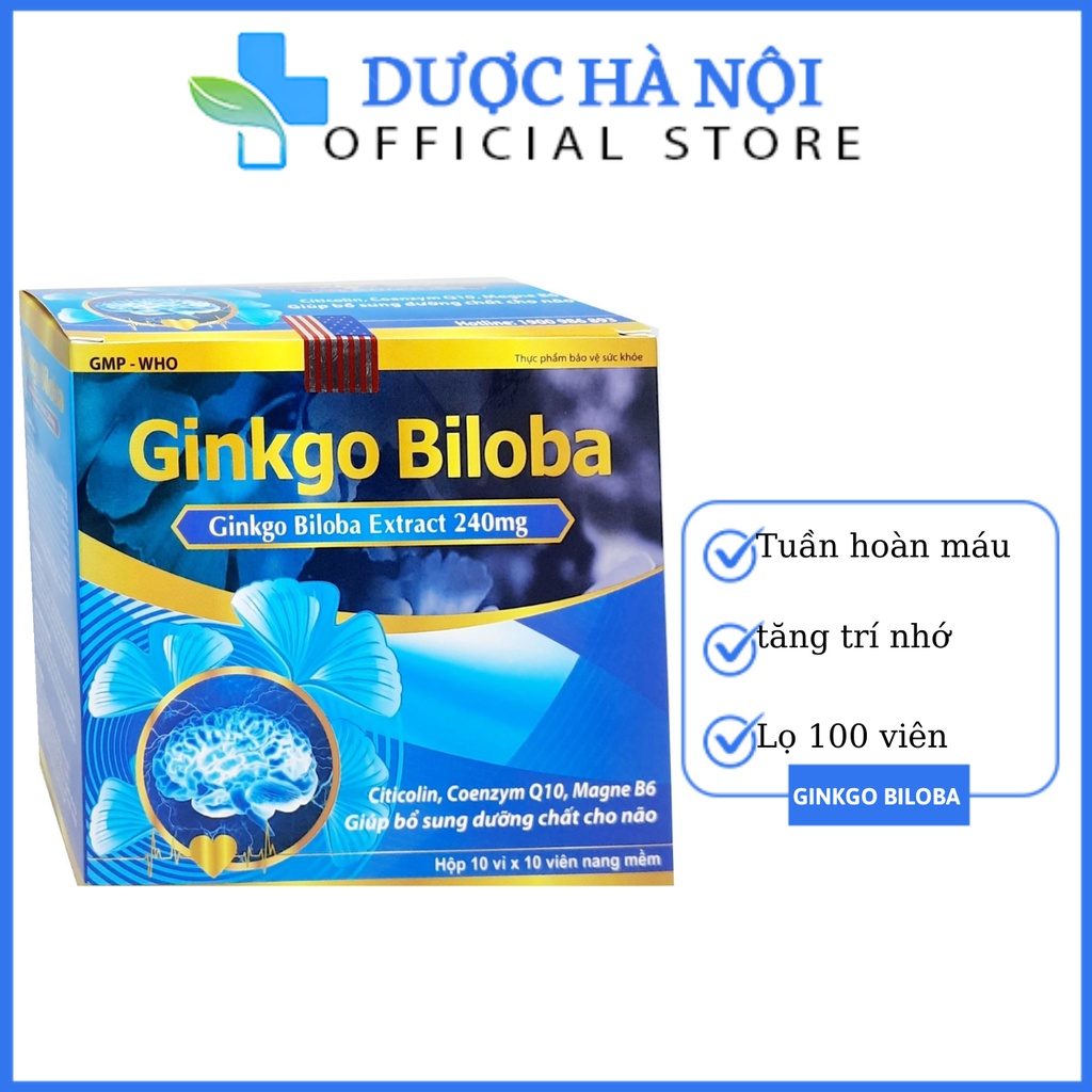 Hoạt huyết dưỡng não Ginkgo Biloba Extract 240mg giảm đau đầu, hoa mắt, chóng mặt, rối loạn tiền đình - Hộp100 viên