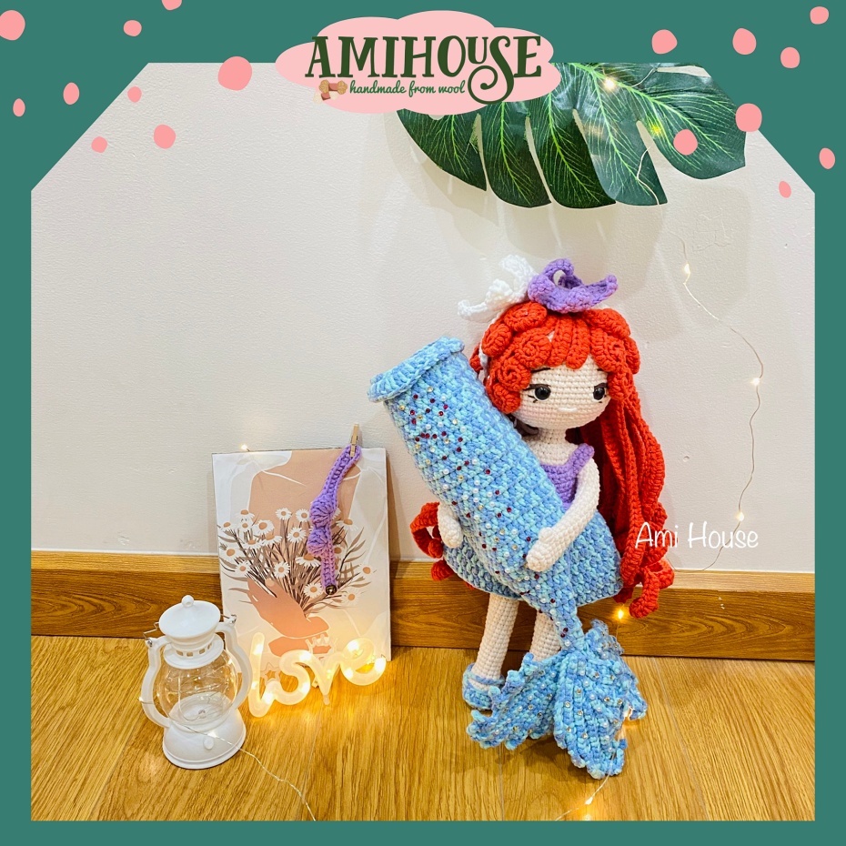 Combo Búp bê Tiên cá kèm phụ kiện dễ thương, Búp bê bằng len Handmade, 100% sợi cotton siêu bền - Ami House