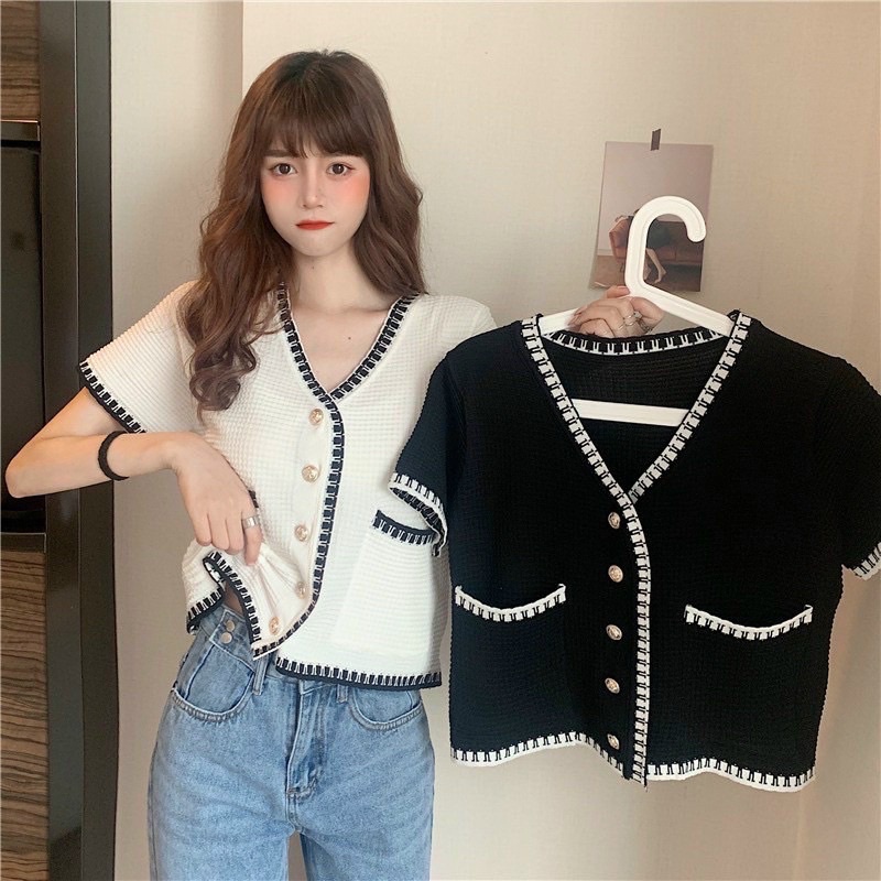 [Ảnh thật/Video] Áo len croptop dáng siêu đẹp sang chảnh dễ phối cộc tay