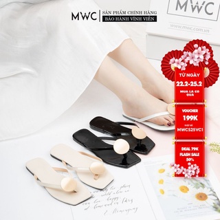 Dép Nữ MWC Đế Bệt Quai Kẹp Đính Hạt To Sang Trọng NUDE- 3242