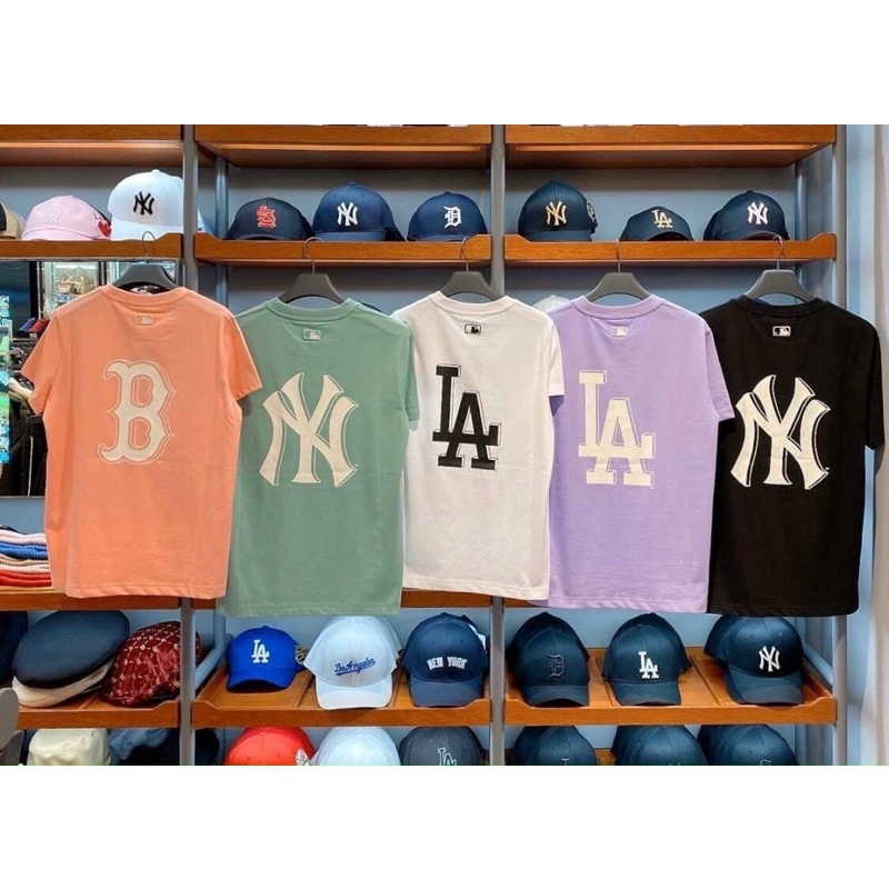 Áo thun cộc unisex MLB bản lưng chữ thẳng đậm, logo thêu ngực, full tag mác