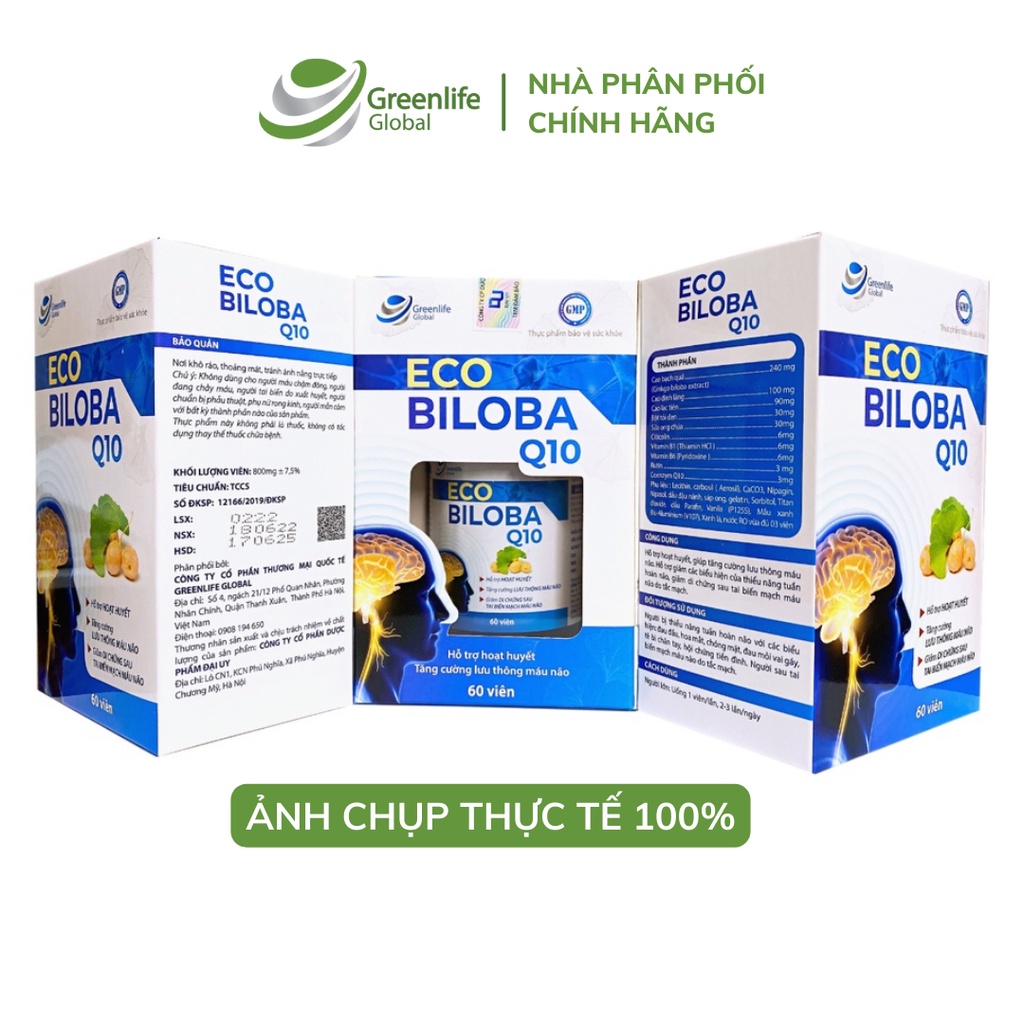 Viên uống bổ não GrnLife Eco Biloba Q10 Ginkgo 240mg - Lưu thông, tuần hoàn máu não (60 viên nang mềm)