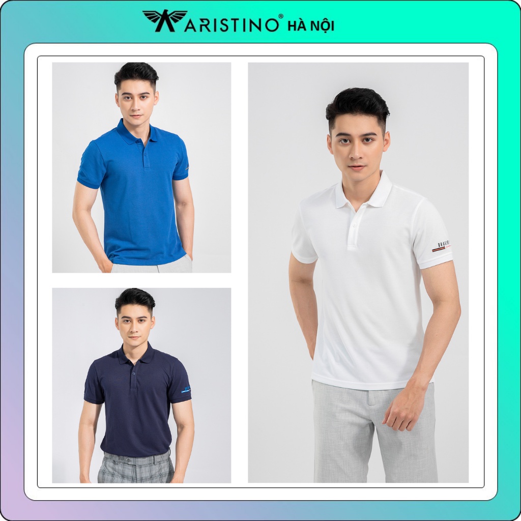 Áo polo nam ARISTINO chất liệu cotton mềm mại, cổ áo dệt rib, tay trái in họa tiết  tinh tế - APS026S1