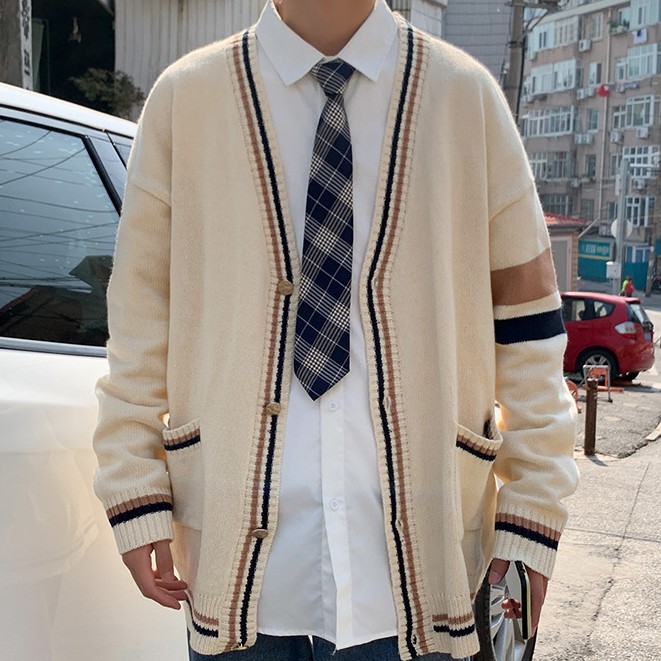 Áo khoác nam cardigan dệt kim đơn giản thời trang phong cách hàn quốc cho nam áo len  dài tay sọc dệt kim áo len couple  cổ chữ v rời
