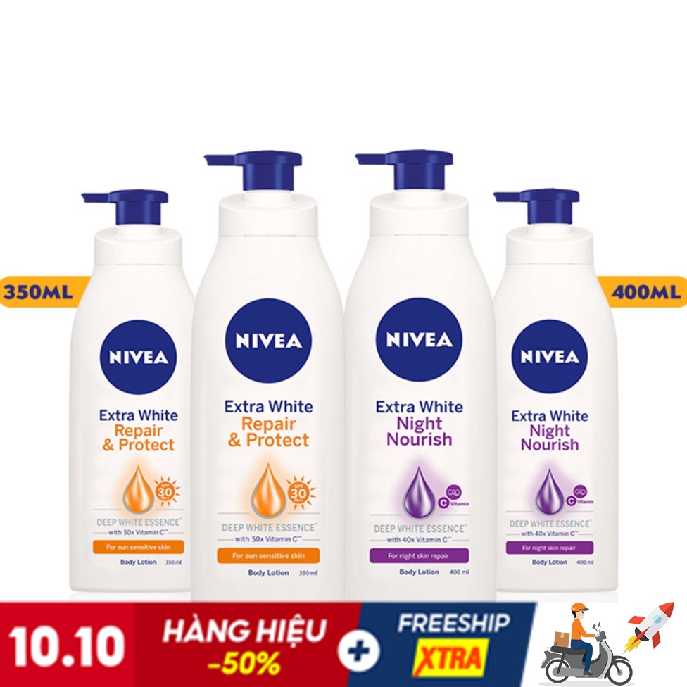 Bộ 4 Sữa dưỡng thể trắng da Ngày & Đêm NIVEA ( 350ml/2 chai + 400ml/2 chai )