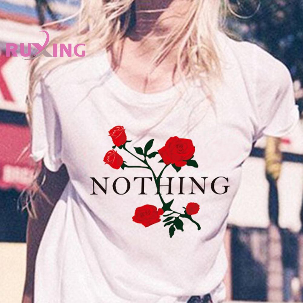 ❤ⓡⓤⓧⓘⓝⓖRose Letter Print O-neck T-shirts Women Short Sleeve Casual Loose Tees Tops