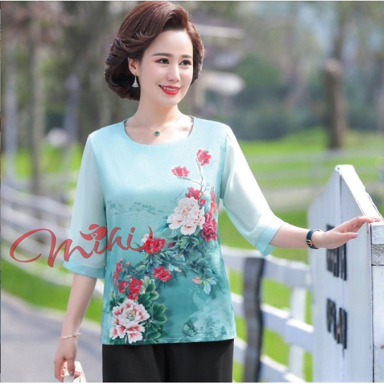 Bộ đồ trung niên nữ tay lỡ A45- Áo trung niên - Thời trang cao cấp, sang trọng người lớn tuổi U40 U50 U60 giá rẻ Bigsize