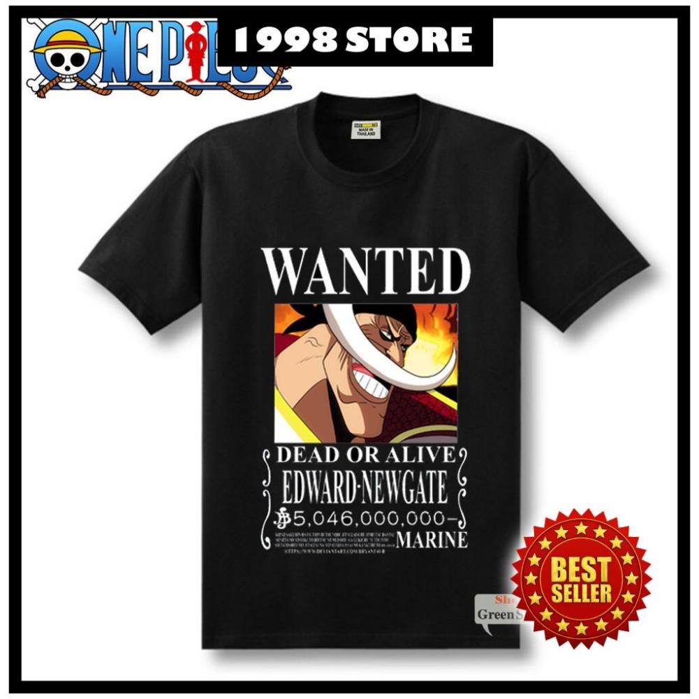 XẢ KHO - Áo Thun Đen In Hình Wanted Râu Trắng One Piece Vải Thái S092 / có size trẻ em