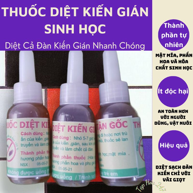 Combo 100 chai 10ml diệt kiến gián sinh học thành phần mật mía phấn hoa