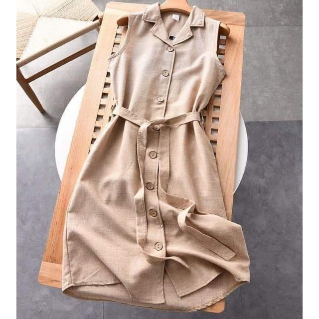 Váy linen không tay cổ bẻ
