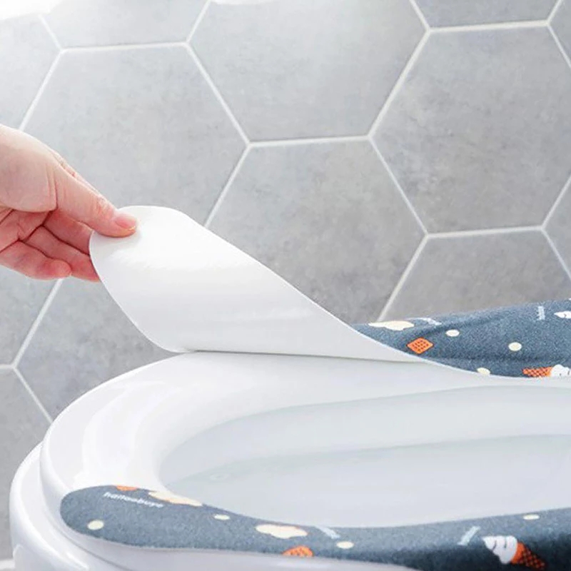 1 cặp miếng dán bệ ngồi toilet tự dính in họa tiết dễ thương có thể giặt và tái sử dụng