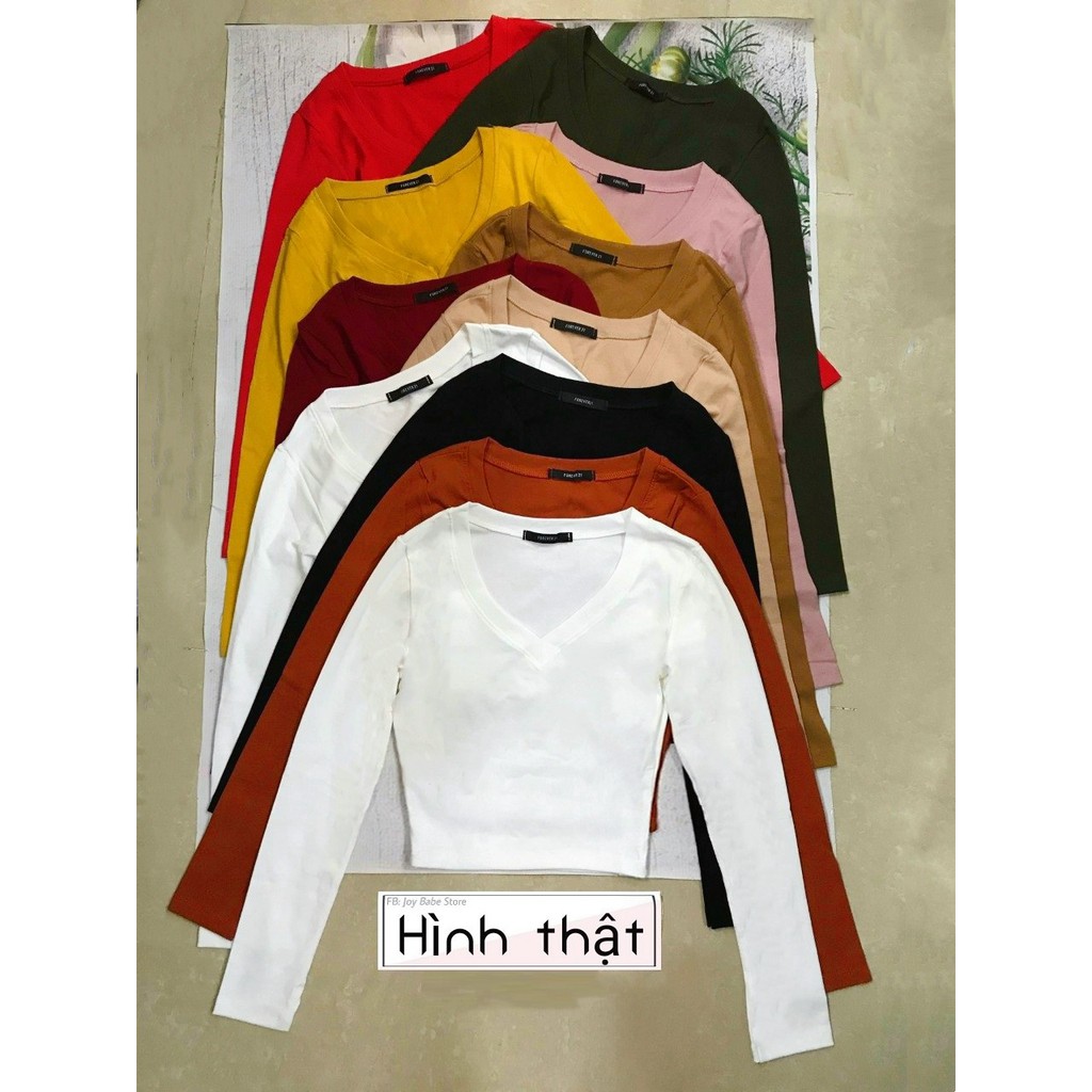 Áo croptop cổ tim ❤️ tay dài Basic JOY BABE  thun xịn đường may tỉ mỉ Forever 21 ⚡ cổ chữ V áo kiểu hot girl CROD 2 -2E