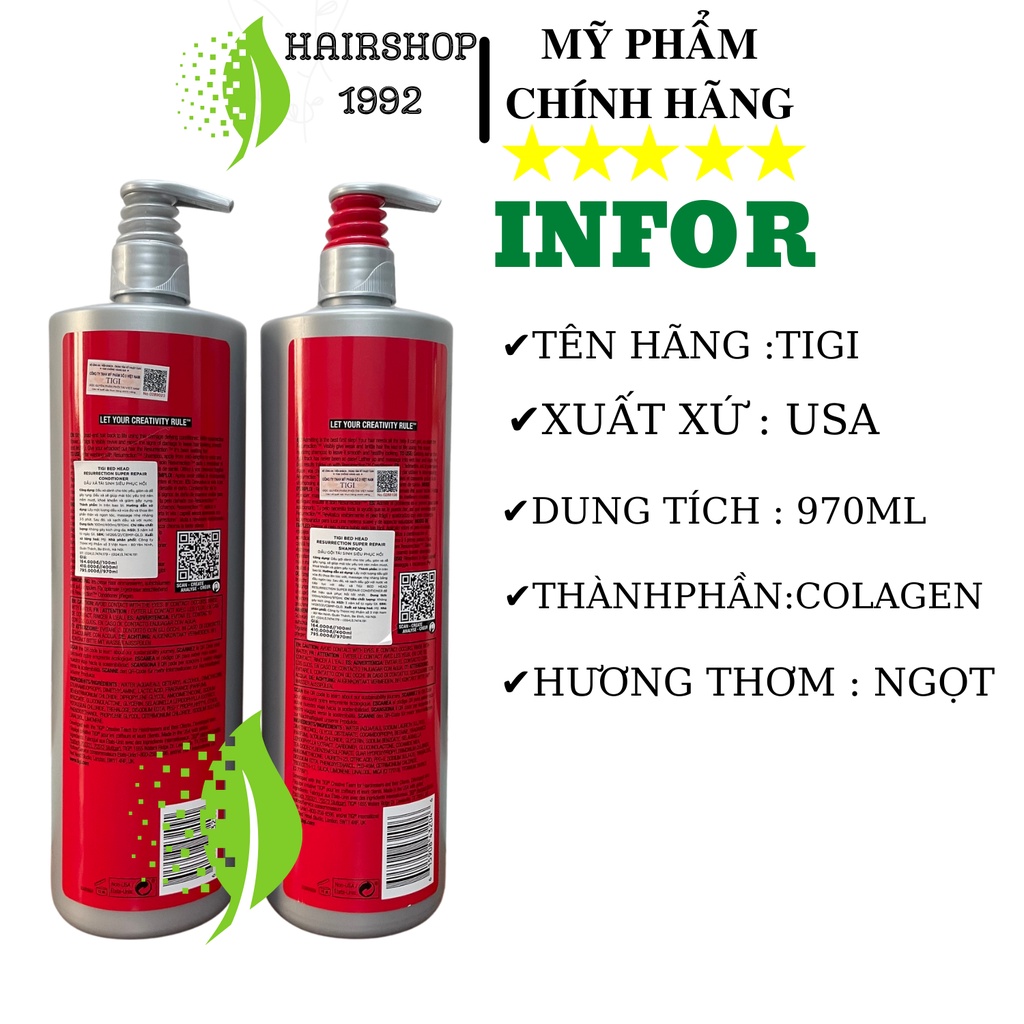 Dầu Gội Xả TIGI ĐỎ 970ML * 2 Phục hồi tóc hư tổn siêu mềm mượt | Dầu Gội TIGI Chính Hãng