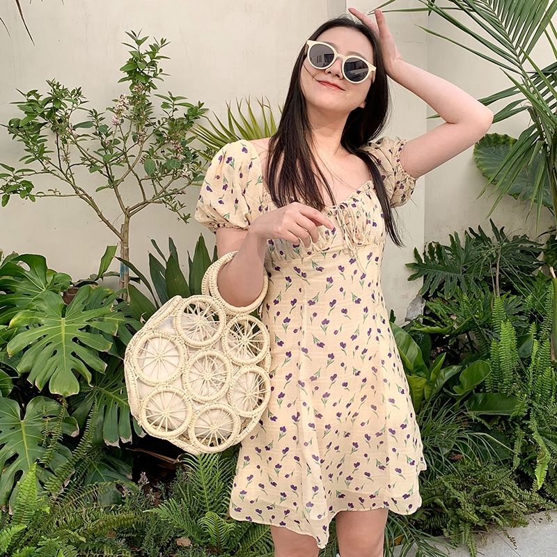 Túi xách hình tròn nối đan rơm cao cấp