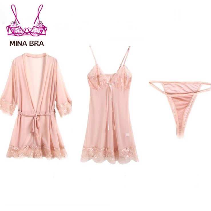 Váy Ngủ Ren Voan Sexy Quyến Rũ Kèm Áo Choàng Thời Trang MINABRA Đầm Ngủ Ngủ 2 Dây, Cổ Khoét Sâu Gợi Cảm KL01 | BigBuy360 - bigbuy360.vn