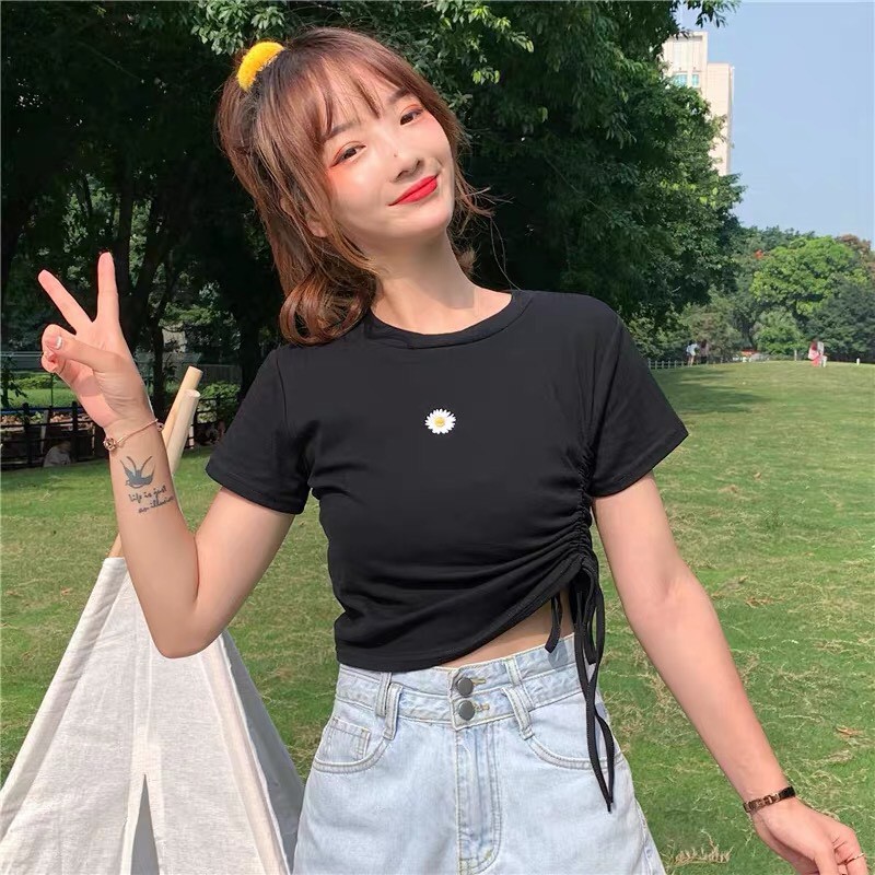 Áo rút dây một bên thêu hoa cúc siêu xinh MANA200620