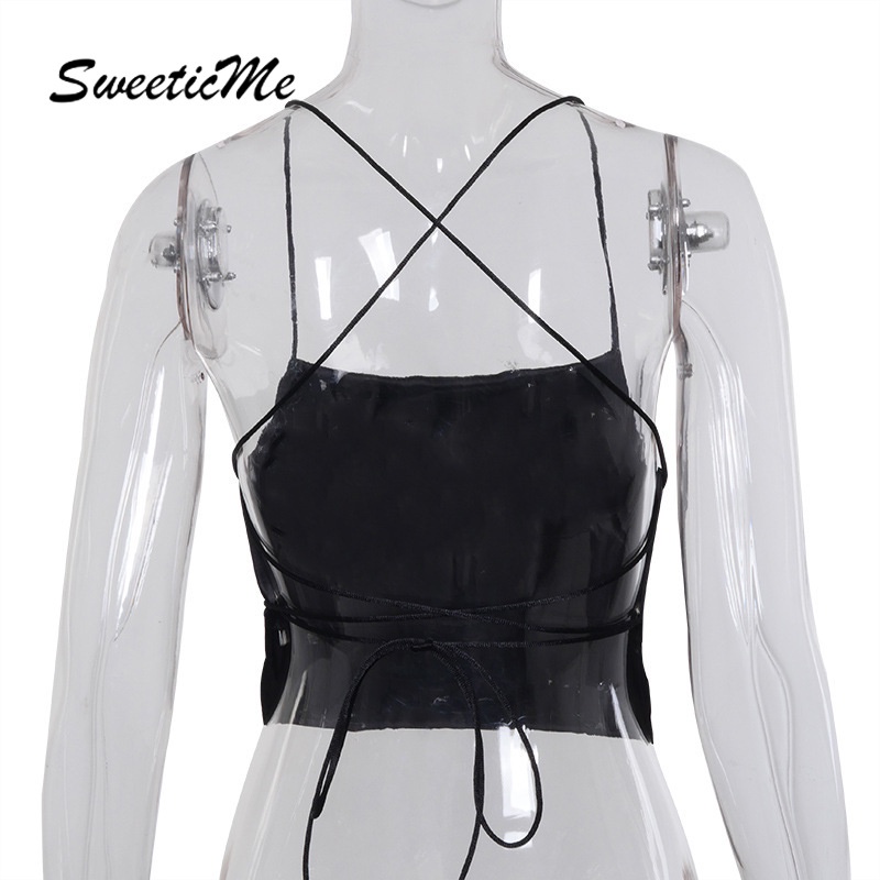 Sweeticme Áo Hai Dây Vải Satin Hở Vai Thời Trang Cho Nữ