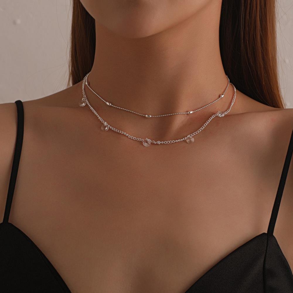 (030) Vòng Cổ, Dây Chuyền Hai Lớp Chuỗi Hạt Tròn Thanh Lịch