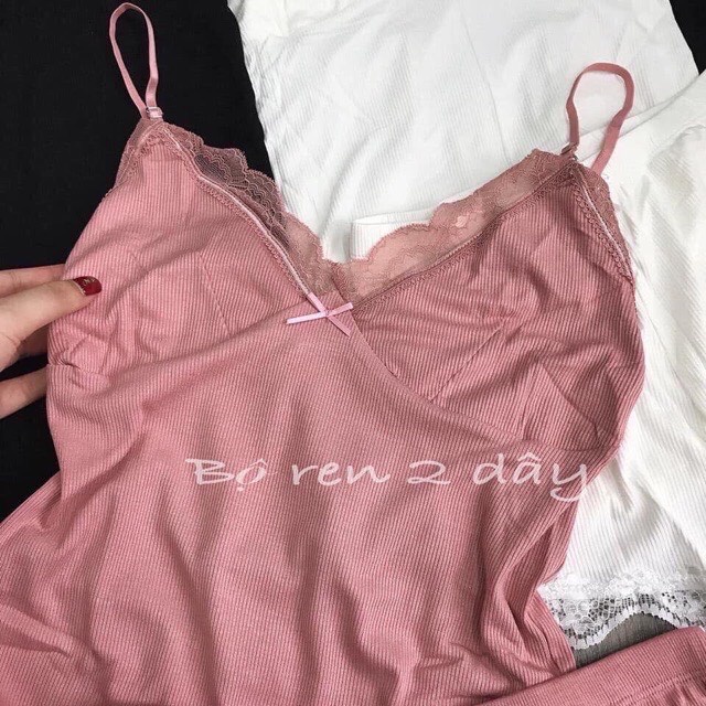 Đồ ngủ 2 dây viền ren, chất liệu thun borip cao cấp, kèm quần đùi dễ thương, freesize dưới 60kg - SHOP HUYỀN TRANG