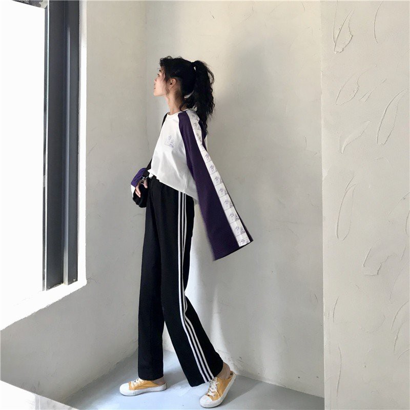 Quần Thể Thao Nữ 3 Sọc ⚡ Casper.Store | FREESHIP | ⚡ Quần thun nữ uống suông Culottes thể thao 3 sọc trắng