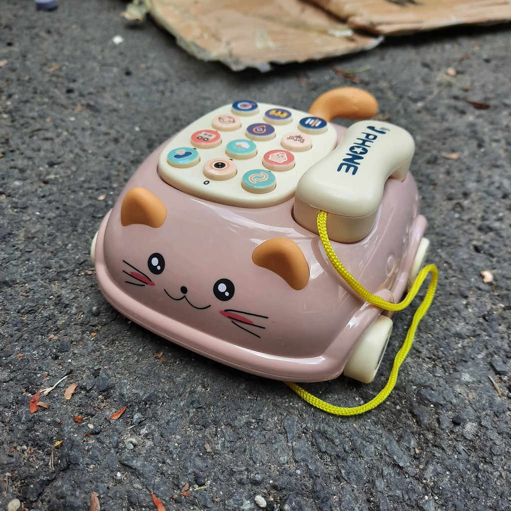 Đồ chơi điện thoại xe kéo phát nhạc hình mèo(có hình thật)