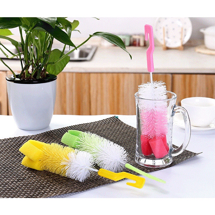 Cây cọ rửa bình sữa, rửa ly, bình nước có đầu mút tạo bọt và móc treo đa năng tiện lợi