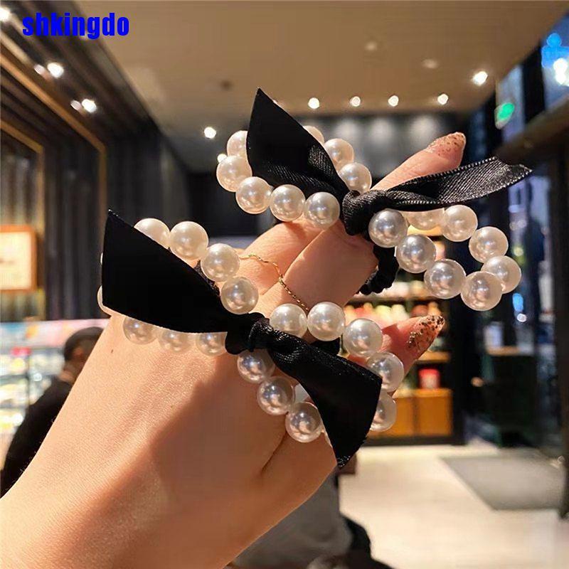 Dây buộc tóc đuôi ngựa đính ngọc trai thời trang Hàn Quốc thanh lịch cho nữ