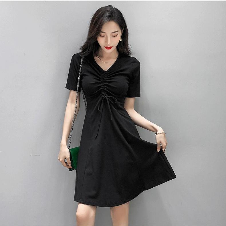 Đầm Tay Ngắn Cổ Chữ V Dáng Ôm Thời Trang Mùa Hè Phong Cách Mới Cho Nữ