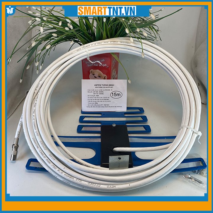 Combo Anten thông minh, bọc nhựa xanh DVB-T2 dùng cho tivi và đầu KTS kèm 15m dây hàng đẹp Smarttnt.vn