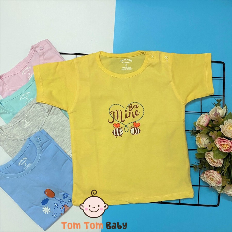 COMBO 5 Áo sơ sinh Cài Vai Tay Ngắn Màu Thái Hà Thịnh - Chất vải cotton 100% mềm, mịn - Size sơ sinh đến 12kg