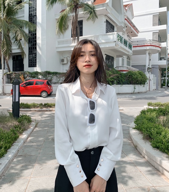 Lia Shirt | Sơ mi lụa trắng basic, bo tay lớn ZIEL
